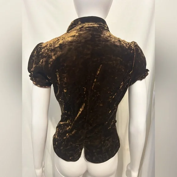 Yank Sz M Brown Crushed Velvet Puff Sleeve Blazer Victorian Inspo Steampunk Boho - Picture 4 of 7